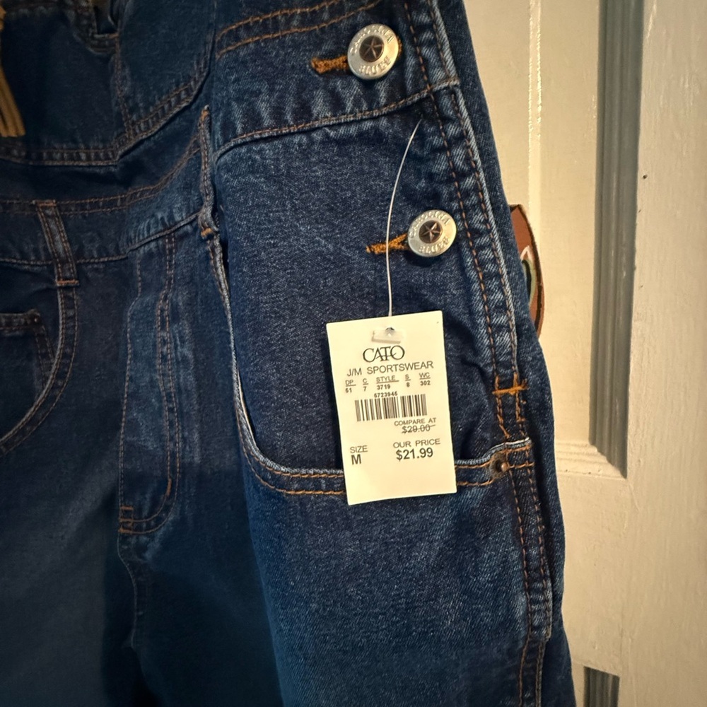Medium Blue Denim Overalls with Contrast Stitching - Picture 5 of 6